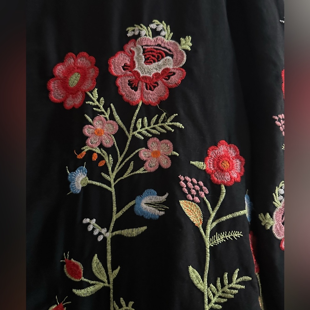 Zara Long Sleeve Embroidered Floral Mini Dress size S Black/ Multi - Picture 7 of 13